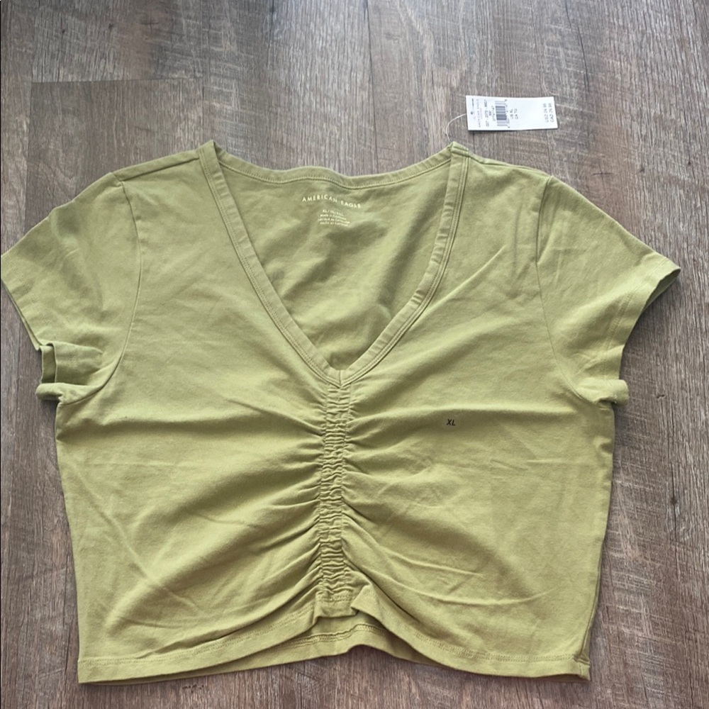 American Eagle Green Ruched Crop Top
